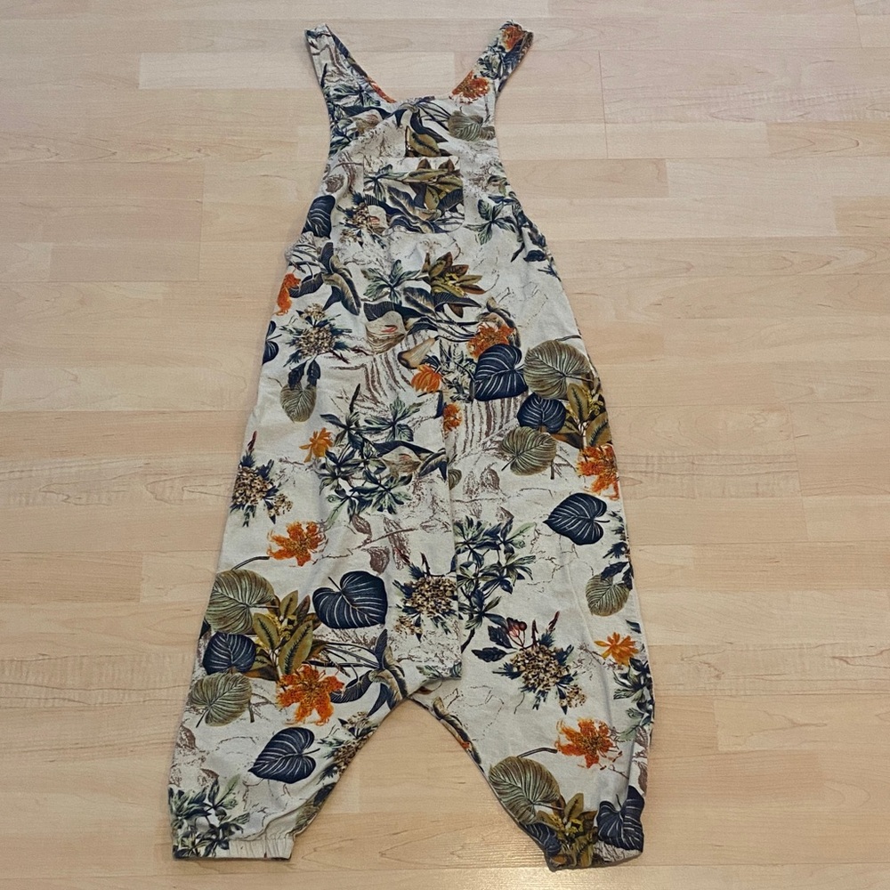 Boho Floral Harem Overalls Drop Crotch Jumpsuit Size M